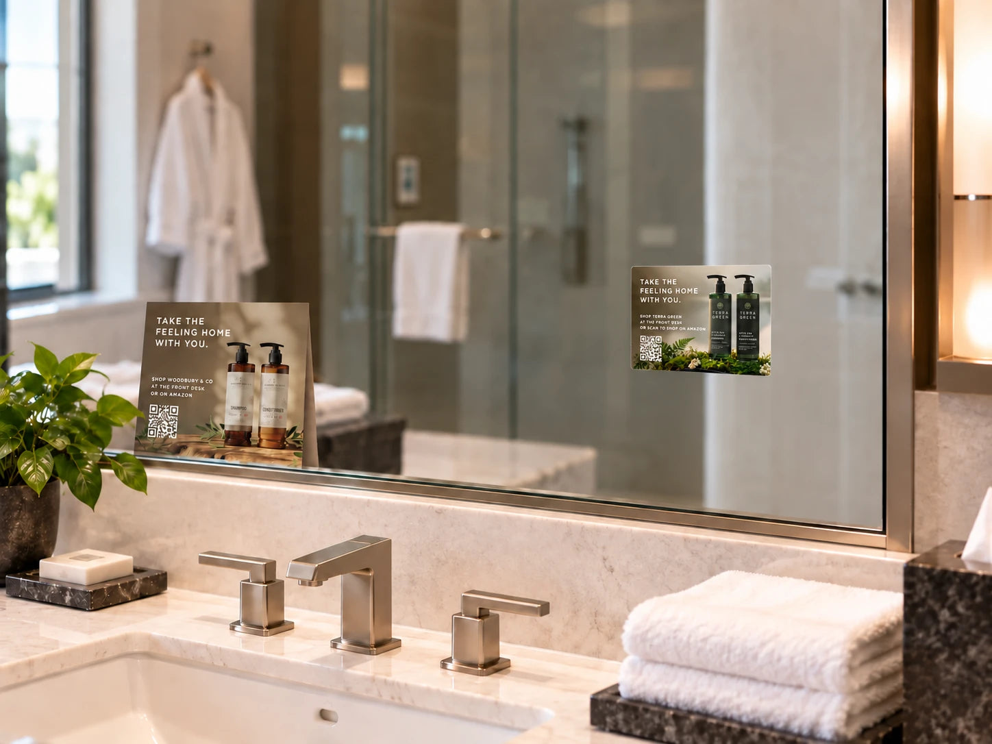 A6 bathroom mirror static cling shown at its realistic small scale
